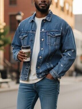 American Eagle Distressed Blue Denim Jacket Size Small